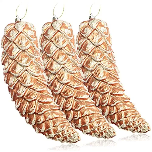 com-four® 3X Christbaumanhänger Zapfen - Tannenbaumzapfen für den Weihnachtsbaum - Christbaumschmuck zum Anhängen für Weihnachtsdeko (Goldfarben)