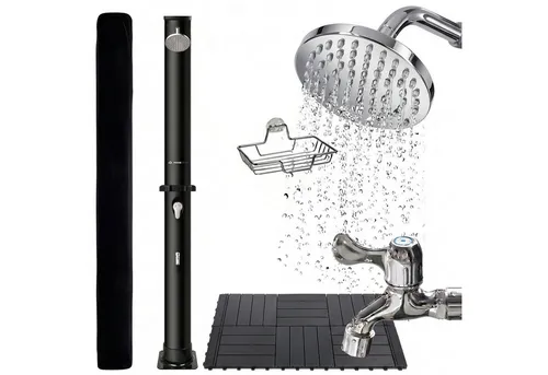 novaterra® Solardusche schwarz/Silber mit 35L Tank - Praktische Gartendusche mit 35L Tank für erfrischende Duscherlebnisse. Der große Regenduschkopf und die flexible Einhebelmischbatterie sorgen für Komfort. Ideal für Garten und Camping - ganz ohne Strom, einfach mit dem Gartenschlauch befüllbar.