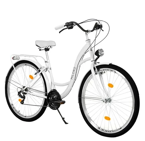 MILORD Damenfahrrad Citybike Komfort Hollandrad 28 Zoll – Vintage Design - Stilvolles 28 Zoll Citybike für Frauen mit robustem Stahlrahmen. Ideal für Pendler und Stadtfahrten, 21-Gang-Schaltung für müheloses Fahren. 90% vormontiert, inklusive Werkzeug für schnellen Aufbau.