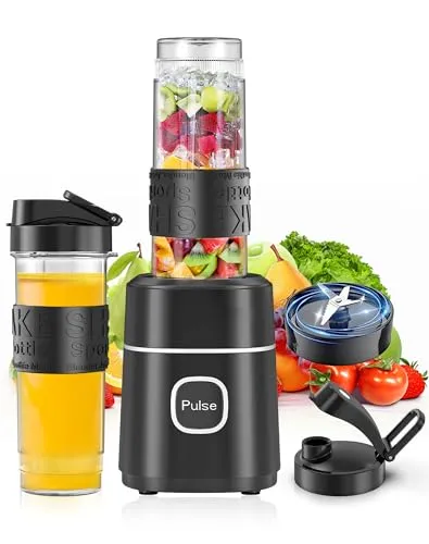 500W Mini Standmixer mit 2x570ml Tritan Flasche – Tragbarer Edelstahl Smoothie Maker