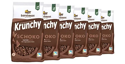 Barnhouse Krunchy Schoko, Bio Hafer-Knuspermüsli aus Bayern, herrlich schokoladig, 6 x 375 g