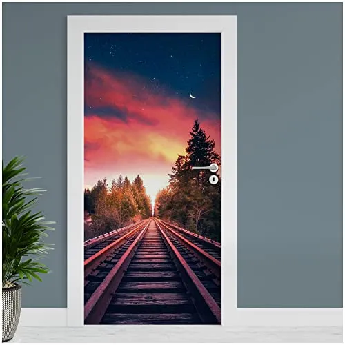 Finest Folia Türfolie 90x200 cm Türtapete Türposter Folie für Tür Wohnzimmer Kinderzimmer Küche Türaufkleber Bad Aufkleber selbstklebend TF01 (21 Gleis)