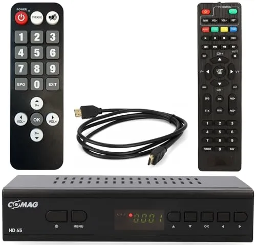 Comag HD45 V6 digital SAT Receiver mit PVR (USB TV Aufnahme & Timeshift) + Senioren-Fernbedienung, HDTV, SCART, HDMI, Full HD TV Receiver für Satelliten/Satellit - Astra vorinstalliert