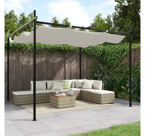 furnicato Pergola mit Schiebedach 295x292x207/230 cm Creme - Elegante Pergola für den Garten, ideal für gesellige Zusammenkünfte. Das hochwertige Dach aus Polyester schützt vor UV-Strahlen. Robuster Rahmen aus pulverbeschichtetem Stahl und Aluminium sorgt für Langlebigkeit. Flexibles Schiebedach für individuelle Beschattung.