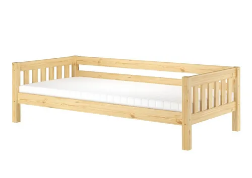 ERST-HOLZ Kinderbett 90 x 200 cm mit Dreiseitiger Sicherung - Gemütliches Kinderbett aus massivem Kiefernholz, ideal für unruhige Schläfer. Mit wählbarem Zubehör wie aufsteckbarer Kindersicherung und Stauraum für Spielzeug.