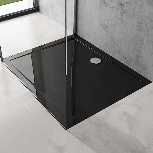 doporro Duschtasse Duschwanne 100x120x4 flach - Duschwanne in Schwarz, inkl. Ablaufgarnitur AL01, langlebig und leicht zu reinigen, ideal für bodenebene Montage.