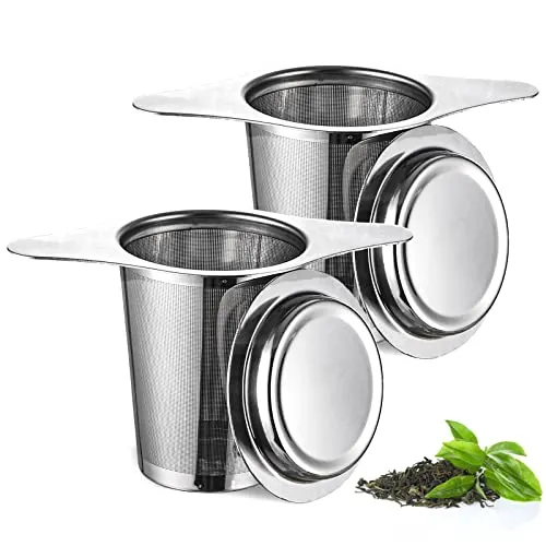 UNIDEAL 2 Stück Premium Teesieb Mit Deckel und Doppel-Griff, für Losen Tee, Tassen, Teekannen und Tee-Schalen - Teefilter Edelstahl