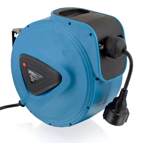 Bituxx® 15m Kabeltrommel mit Automatik - Kabeltrommel für Wandmontage mit 15m Kabellänge, ideal für Werkstätten und Zuhause. Dank automatischer Aufrollung bleibt Ihr Arbeitsplatz stets ordentlich und sicher.
