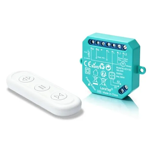 LoraTap Funk Rolladensteuerung Nachrüstset - Rollladenschalter für einfache Funksteuerung von Rolladen und Markisen, ideal für Nachrüstung und mit kinderleichter Fernbedienung.
