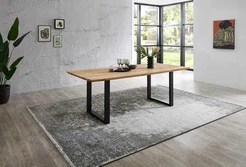 BENNET Esstisch Massivholz Eiche - Moderner Esszimmertisch mit Metallgestell - Esszimmertisch aus 40 mm dickem Eichenholz mit stabilen Metallgestell, ideal für rustikale und moderne Einrichtungsstile. Einfache Montage, Maße: 200 x 74 x 100 cm.