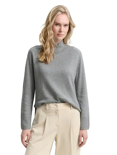 TOM TAILOR Rundhalspullover L (40) - Hochwertiger Pullover aus 95% recycelter Baumwolle und 5% Kaschmir, Größe L, in elegantem medium silver grey – perfekt für einen stilvollen Look.