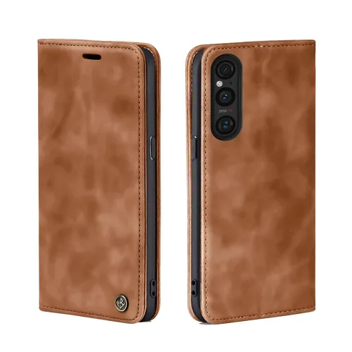 Handy Hülle für Sony Xperia 1 V Klapp Magnet Smartphone Cover Case Hellbraun