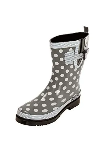 MADSea Damen Gummistiefel Ocean Halbschaft - Grau mit weißen Punkten, 36 EU - Stylische Damen Gummistiefel (halbhoch) für Outdoor-Abenteuer, rutschfeste Laufsohle und kälteisolierende Einlegesohle für optimalen Komfort.