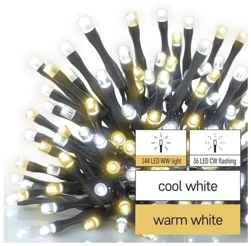 EMOS LED-Lichterkette warmweiß + blinkend kaltweiß, 18m, 180 LEDs - Weihnachtsbeleuchtung für Innen und Außen mit 180 LEDs und 6/18-h Timer. Ideal für stimmungsvolle Dekoration, spritzwassergeschützt (IP44) und energiesparend.