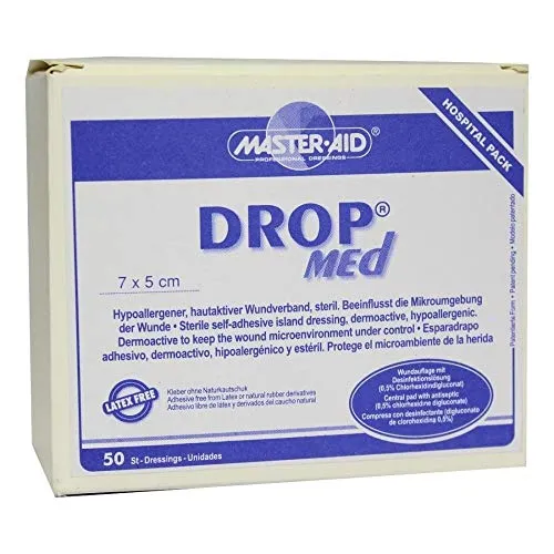 DROP med 5x7 cm Wundverband steril Master Aid 50 St - Erste-Hilfe-Heftpflaster & Verbandsmaterial, hochwertige sterile Wundverbände für schnelle und sichere Wundversorgung, ideal für den Haushalt oder unterwegs.
