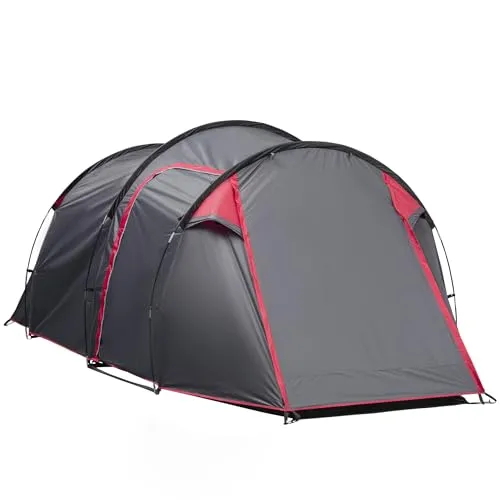 Outsunny Campingzelt für 2-3 Personen stabil wasserdicht Familienzelt mit Seitentür Fenster Packtasche, Zelt mit 2000mm Wassersäule Tunnelzelt Kuppelzelt für Camping Reise Trekking Garten, Dunkelgrau