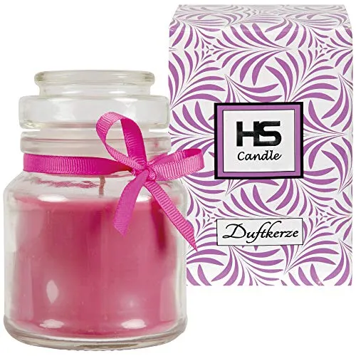 HS Candle Duftkerze Lavendel im Glas, Kerze 10cm x Ø7cm in Geschenkbox, 120gr. Wachs - Brenndauer ca. 30 Stunden, Duft Kerze BonBon Glas mit Deckel