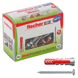 fischer DuoPower 5x25 S PH 2K Dübel mit Schrauben, 50 St. von Fischer