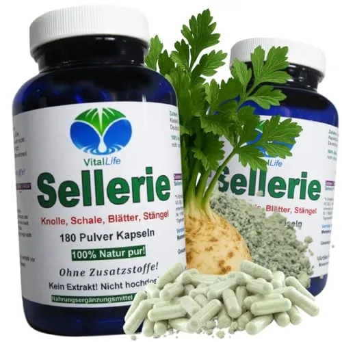 SELLERIE 360 Kapseln – 100% Natur für Deine tägliche Unterstützung - Entdecke die Kraft der SELLERIE in praktischen Kapseln! Mit Wurzel, Schale, Blättern und Stängeln unterstützt Du Deine natürliche Ernährung ganz ohne Zusatzstoffe. Ideal für eine ausgewogene Ernährung.