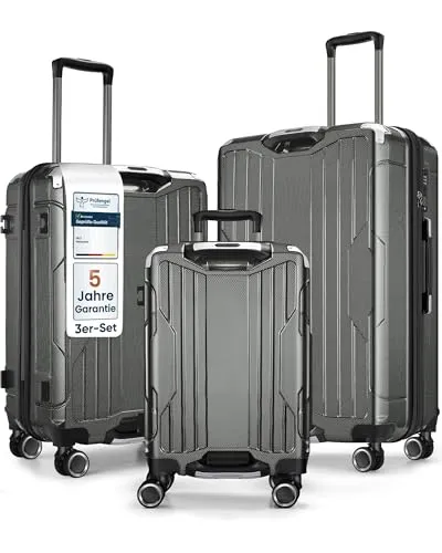 4FLY Aluminium-Rahmen Hartschalen-Reisekoffer Set 3-teilig Ultraleicht – TSA-Schloss und 4 Spinner-Doppelrollen