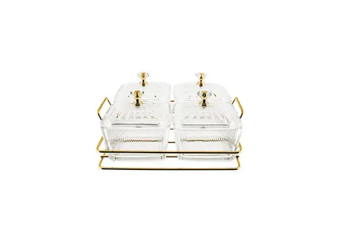 Almina Snackschale Glasbehälter mit Deckel & goldenem Gestell für Snacks oder Gewürze, (9-tlg)