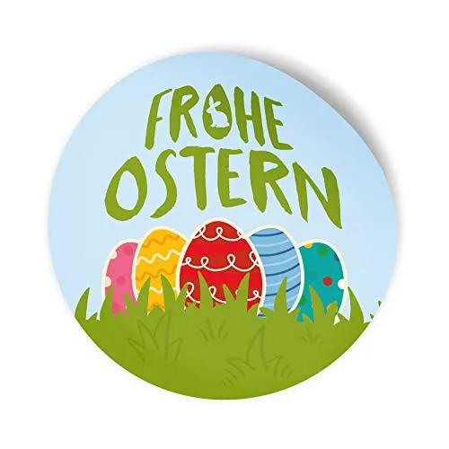 24x itenga Frohe Ostern Aufkleber Sticker Etiketten Osterreier bunt kräftige Farben rund 4cm