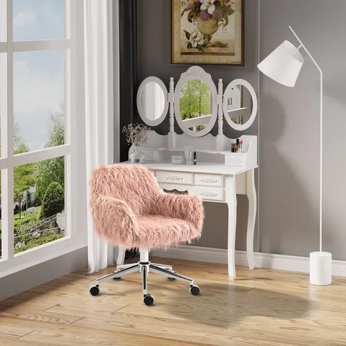 Vinsetto Schreibtischstuhl mit Kunstpelz in Rosa - Bürostuhl mit stylischem Kunstpelzbezug, ideal für trendbewusste Home Offices und Büros, sorgt für Komfort und einen Hauch von Eleganz.