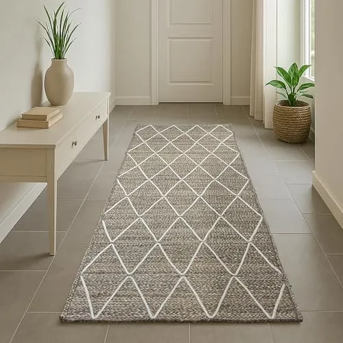 MY-RUG Jute-Teppich Läufer 250x80 cm | handgewebt aus 100% Jute im Boho-Stil | für Wohnzimmer und Schlafzimmer | Sisalteppich, Naturteppich in Sisaloptik | Bast Teppich beige grau Nordic Line