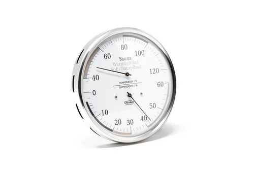 Fischer Klimamesser 184.01 Sauna-Thermohygrometer 130 mm - Feuchtigkeitsmessgerät aus Edelstahl, kombiniert Thermometer und Hygrometer für präzise Messungen in Sauna und Dampfbad. Hochwertige Verarbeitung, Made in Germany.