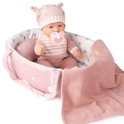Enjoyin 30,5 cm Baby-Puppen-Spielset mit waschbarem Puppenzubehör, inkl. Tragetasche, Puppenbett, Schnuller, Decke und Kissen, erste Babypuppe für Kleinkinder ab 36 Monaten