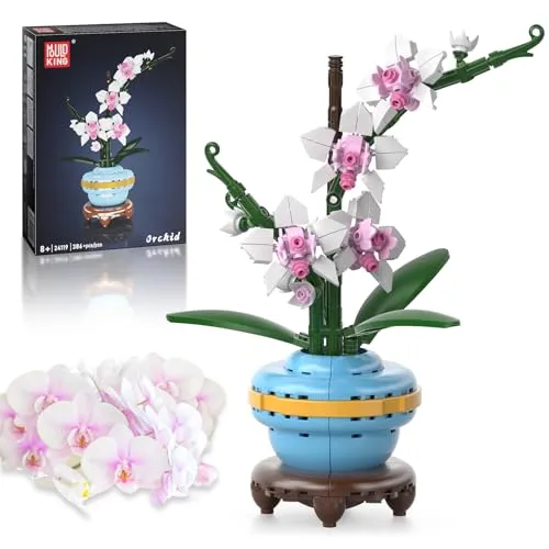 Mould King 24119 Klemmbausteine Blumen Orchidee Blumen Bausteine für Mädchen mit Vase Künstliche Blumenstrauß Bauspielzeug Kreatives Geschenk für Erwachsene(386 Teile)