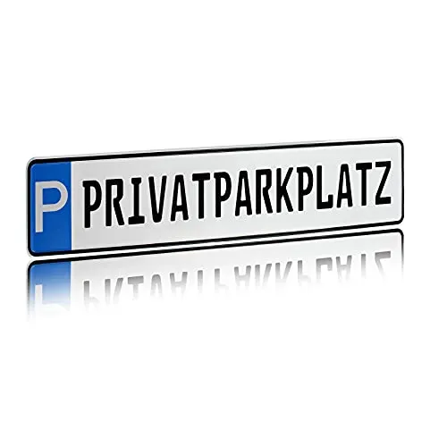 Individuelles Parkplatzschild 520x110mm mit P-Symbol aus Aluminium Wunschkennzeichen mit eigenem Text Wunschname für Parkplatz Schild (04 P - Privatparkplatz)