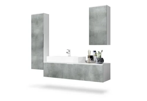 Vladon Badmöbel-Set Beach: Modernes Badezimmer-Set mit Waschbecken und Armatur - Badmöbel-Set mit 2 Hochschränken und 1 Unterschrank, bietet grifflose Fronten für einen eleganten Look und Soft-Close-Scharniere für leises Schließen.