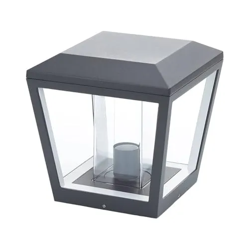 Lucande Sockelleuchte Dunia, modern und robust - Sockelleuchte aus schlagfestem Aluminiumdruckguss mit klarem Polycarbonatschirm, ideal für Garten und Terrasse. Seewasserbeständig und sorgt für weitläufige Beleuchtung.
