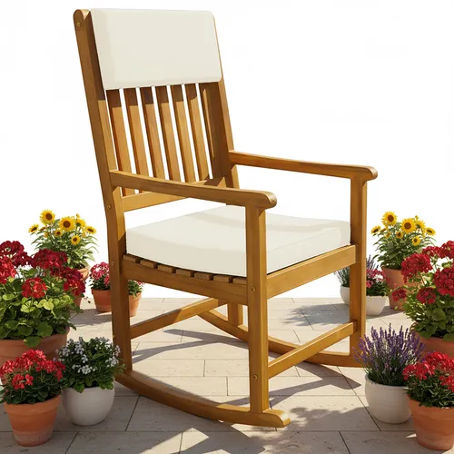 Casaria Schaukelstuhl aus Akazie, cremefarben in braun von Deuba