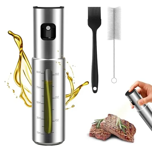 KitchenBoss Ölsprüher für Speiseöl Öl Sprühflasche: 100ml Oil Sprayer Edelstahl mit Skalierung für Salat, Grillen, Kochen und Heißluftfritteuse
