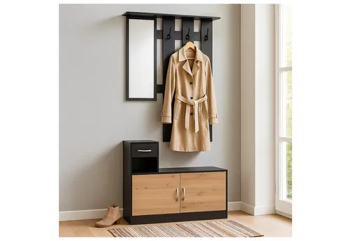 HTI-Living Garderobe Dana mit Spiegel und Schuhschrank Schwarz-Artisaneiche (Set, 2 St)