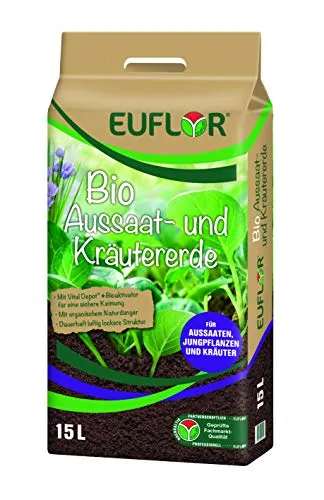 Euflor 15 L Bio Aussaat- und Kräutererde, feine Spezialerde für Aussaaten, Kräuter, Jungpflanzen und zur Stecklingsvermehrung