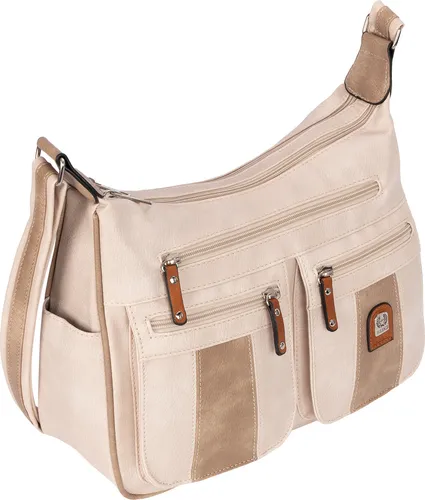 EAAKIE Damentasche 1704 - Beigefarbene Schulter- und Henkeltasche aus Kunstleder - Umhängetasche mit variablem Volumen von 7 Litern, ideal für Freizeit, Schule oder Reisen. Praktische Fächer und verstellbarer Trageriemen sorgen für maximalen Komfort.