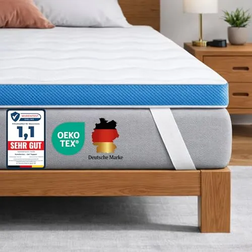 Komfortec Gel Topper 90x200 cm H3/H4 - Oeko-TEX Zertifiziert - Matratzenauflage mit 7,5 cm Höhe aus Memory Foam Gel, bietet perfekten Komfort und Druckentlastung für einen erholsamen Schlaf, ideal für Boxspringbetten.