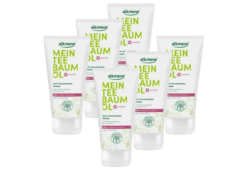 alkmene Teebaumöl Maske 6x75ml - Effektive Lösung gegen Pickel & Mitesser - Gesichtsmasken & Gesichtskuren - Die vegane Maske reduziert nachweislich Pickel und Mitesser, reinigt tiefenwirksam und reguliert die Talgproduktion für ein klares Hautbild.