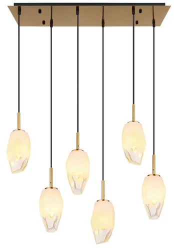 Pendelleuchte Esszimmerlampe 6-Flammig Messing 72 cm - Lampen - Elegante 6-flammige Hängeleuchte aus messingfarbenem Metall und opalem Glas, ideal für stilvolle Esszimmerbeleuchtung.