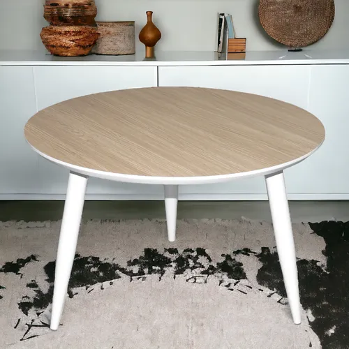 Hochwertiger Couchtisch Beistelltisch Wohnzimmertisch Sofatisch Rund weiß Eiche