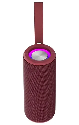 Denver BTV-213 Bluetooth Lautsprecher in Bordeaux - Tragbarer Bluetooth-Lautsprecher mit 2x50 Watt Leistung und bis zu 3 Stunden Musikgenuss. Perfekt für Partys mit 6 LED-Lichtmodi und TWS-Funktion zum Koppeln von Lautsprechern.