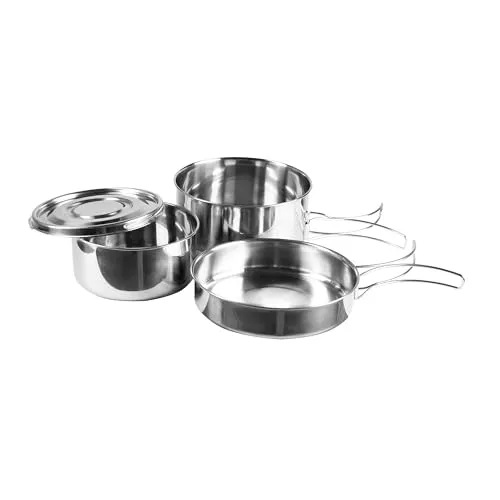 Mil-Tec Kochgeschirr Set 4-tlg. für Camping - Kochgeschirr-Set für Outdoor-Aktivitäten, inklusive 2 Töpfen, 1 Pfanne und 1 Deckel. Besonders leicht und tragbar, ideal für Camping und Reisen.