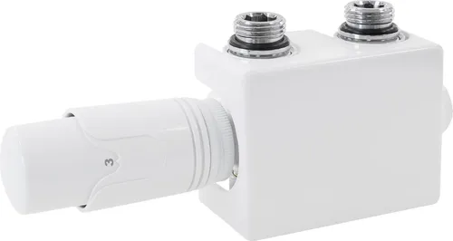 ECD Germany Ventil-Armaturen Set Multiblock Weiß - Heizkörper-Armaturen Set mit Thermostatkopf, ideal für Zentralheizungen und einfache Montage. Hochwertige Verarbeitung aus pulverbeschichtetem Messing für lange Lebensdauer.