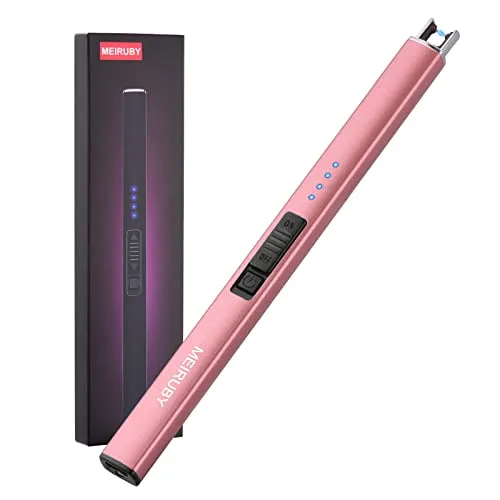 MEIRUBY stabfeuerzeug, feuerzeug elektrisch Geschenke für Frauen, Mütter, Einweihungspartys, Geburtstage, USB-Lichtbogen-aufladbarer, windfester, Langer Anzünder für Kerzen und BBQ
