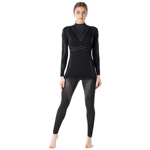 Ladeheid Thermounterwäsche Damen Set - Langarm Shirt & Lange Unterhose (Schwarz/Graphite, M) - Funktionsunterwäsche für Damen; thermoaktiv, feuchtigkeitsableitend und ideal für sportliche Aktivitäten; hält die Körpertemperatur optimal und bietet Bewegungsfreiheit.