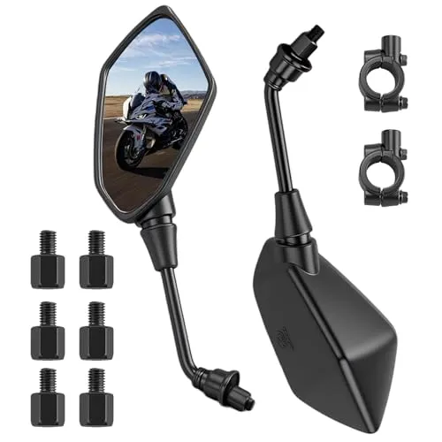Motorrad Spiegel Set,2 Stück Motorrad Rückspiegel mit 360° Drehung,Lenkerklemme 22mm (7/8