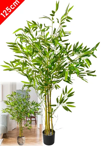 Künstlicher Bambus 125cm mit Topf Kunstbaum Kunstpflanze Deko Pflanze künstlich